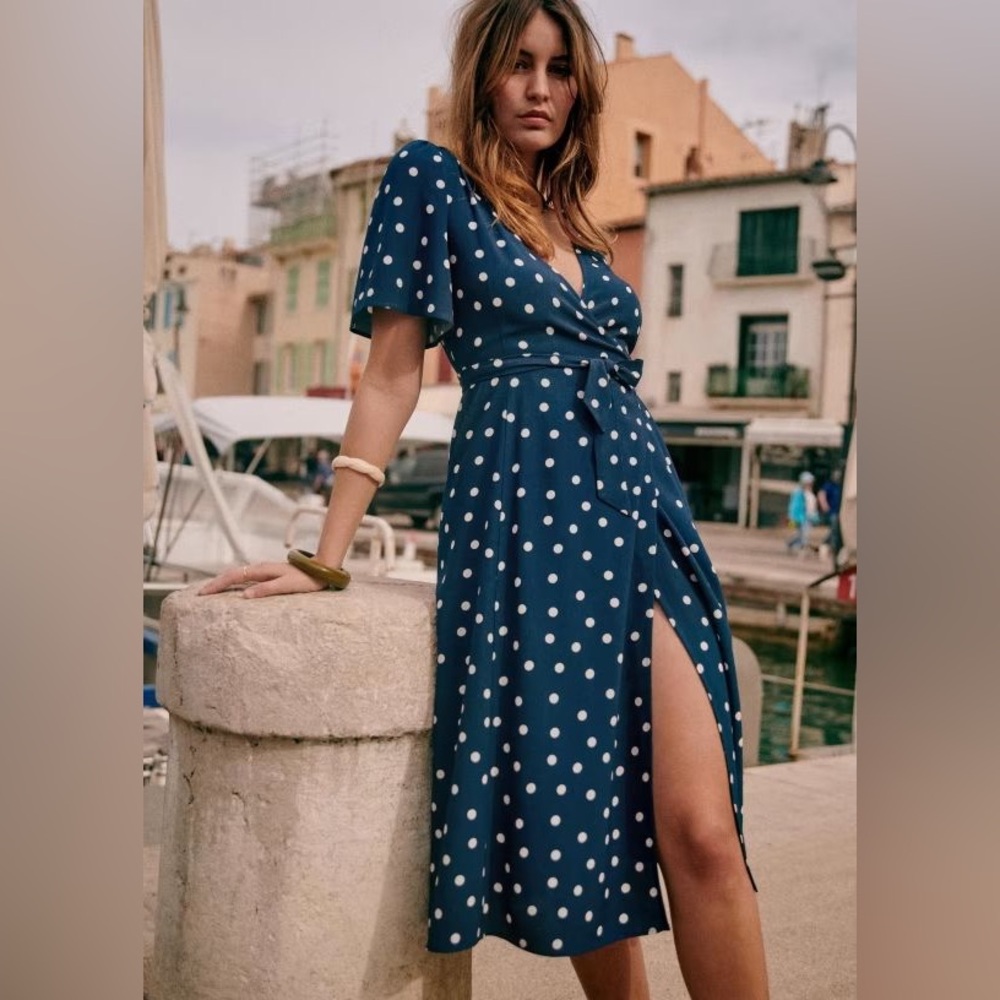 Sezane Sarah Midi Wrap Dress in Polka Dot Sz. Fr42/US10 - Picture 2 of 9